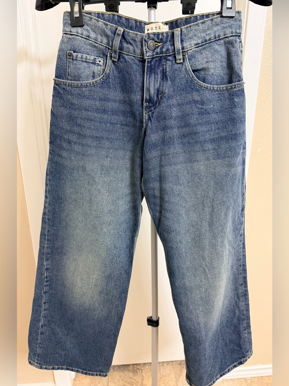 Motel Rocks Wide-Leg Jeans in Blue Wash